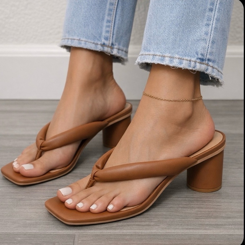 A NEW DAY Cognac Elvie Heeled Flip Flops